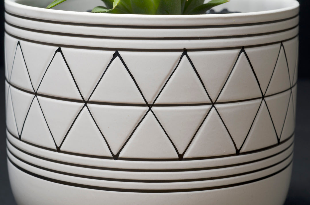 black and white geometric plant pot Geometric Footed Planter